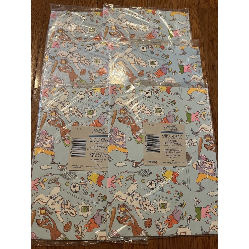 Vtg Birthday Celebration Gift Wrap Art By‎ Skelton Sports Celebrations By Gibson